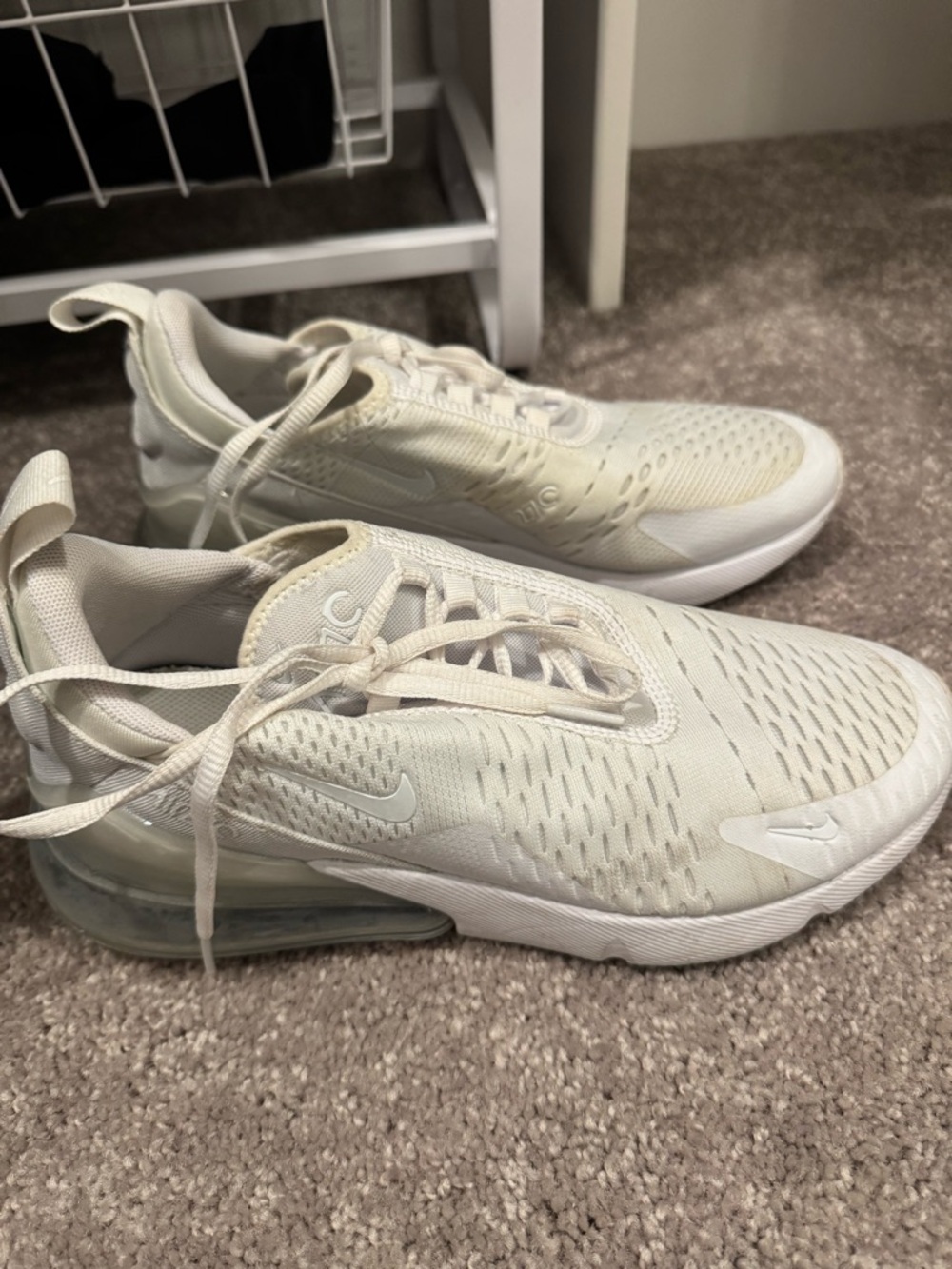 Nike Cream/White Air Max 270-Style Athletic Sneakers